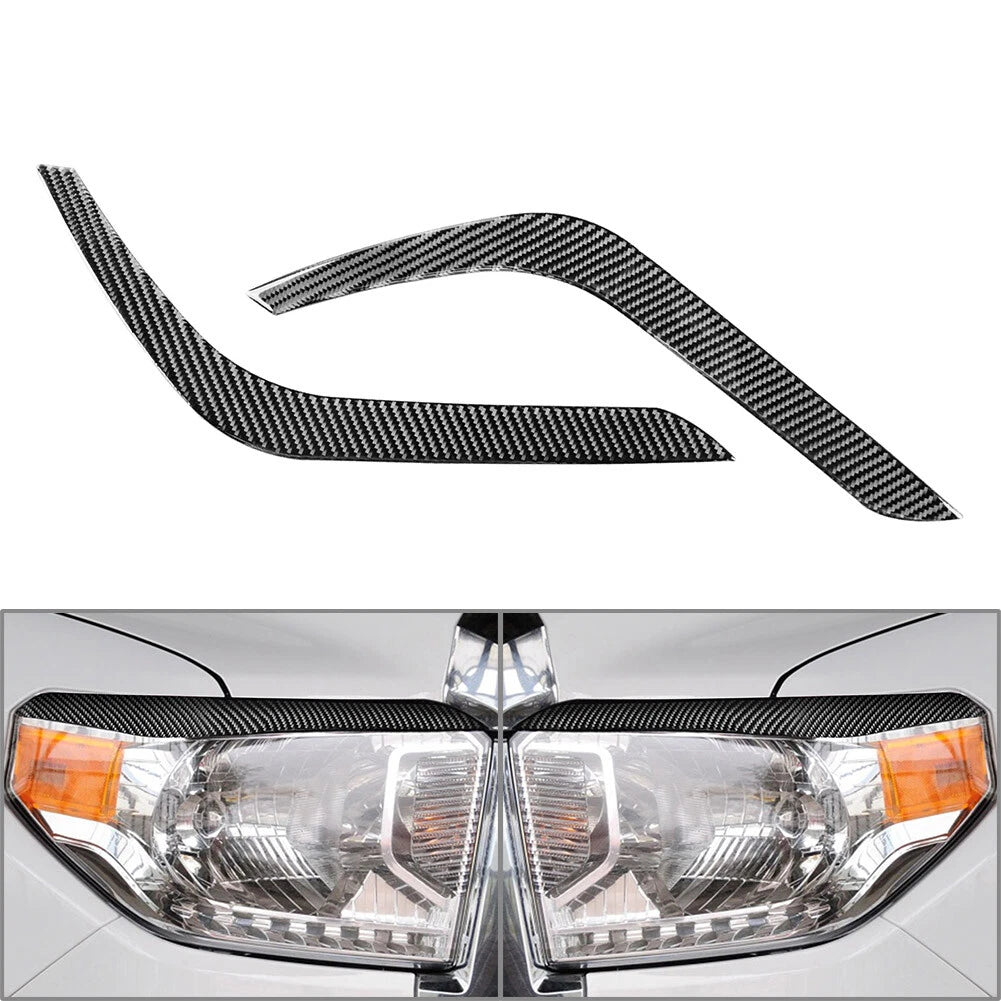 Headlight Eyelids Eyebrow Cover Trim Fit TOYOTA Tundra 14-21 Carbon Fiber Black