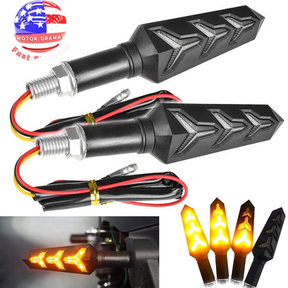 Motorcycle LED Turn Signal Indicator Light Universal Arrow Amber Sequential Flow