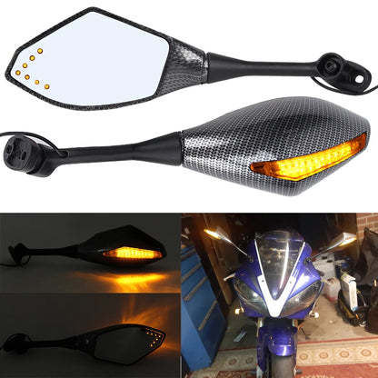 Carbon Fiber Motorcycle LED Blinker Turn Signal Light Rearview Mirrors Universal