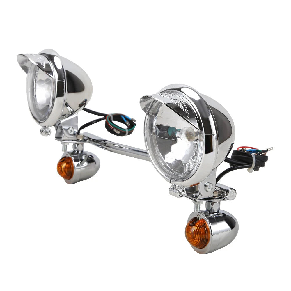 Motorcycle Passing Driving Fog Spot Light Bar w/ Turn Signals Bracket For Harley