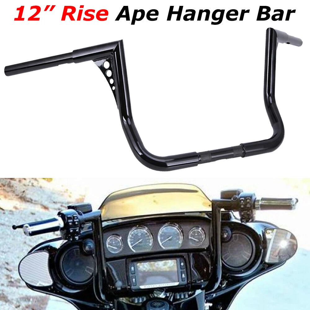 12" Rise Ape Hanger HandleBars 1-1/4" Fat For Harley Touring CVO Electra Glide