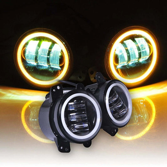4" LED Fog Lights Lamp Halo Amber Turn Signal For Jeep Wrangler JK TJ LJ Dodge