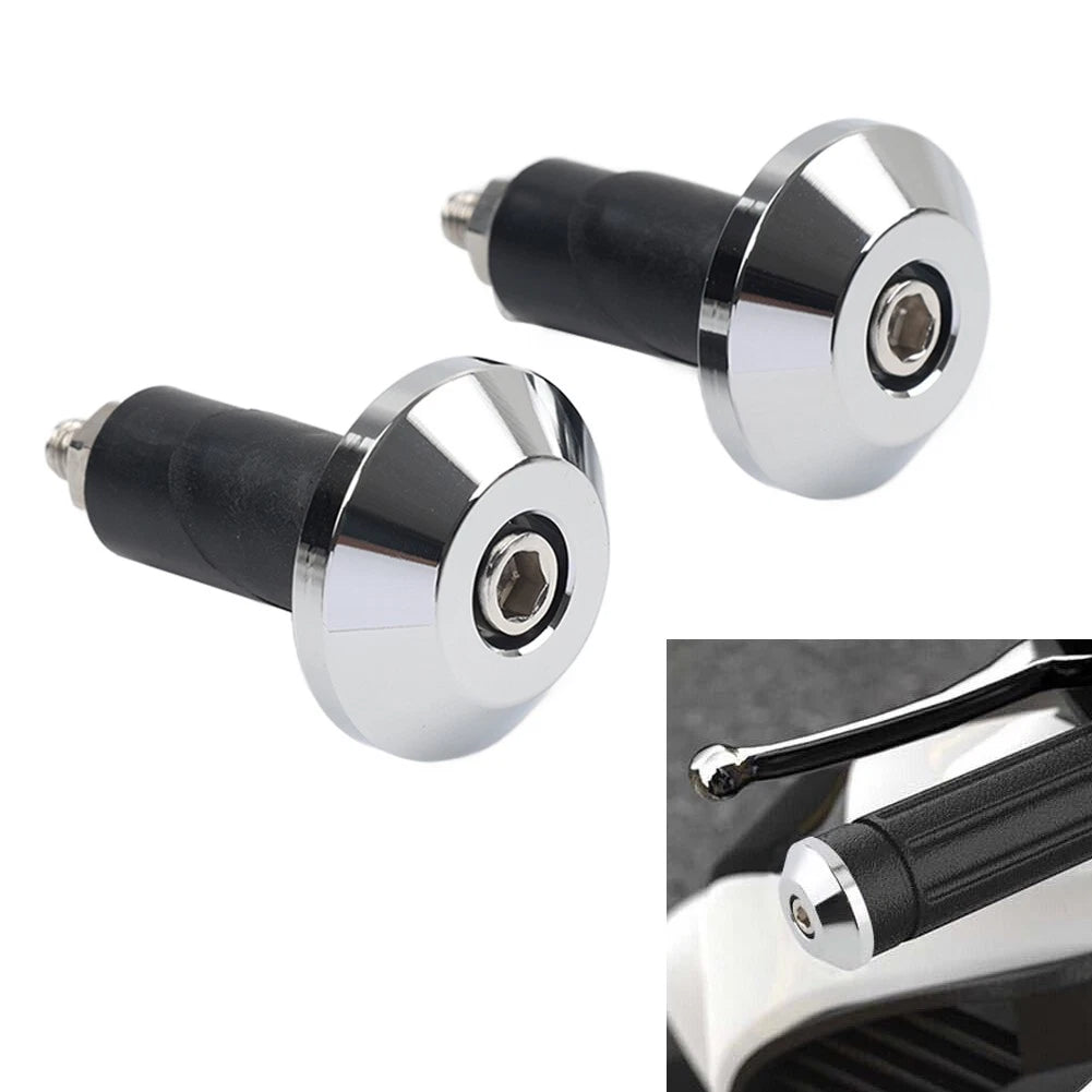 2pcs Chrome Motorcycle 7/8'' 1'' Handlebar Grips Handle Bar End Cap Silder Plug