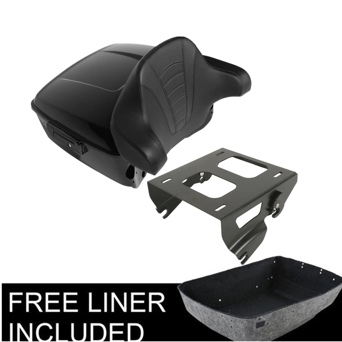 King Trunk Backrest Pad Solo Mount Rack Fit For Harley Touring Glide 14-Up Black