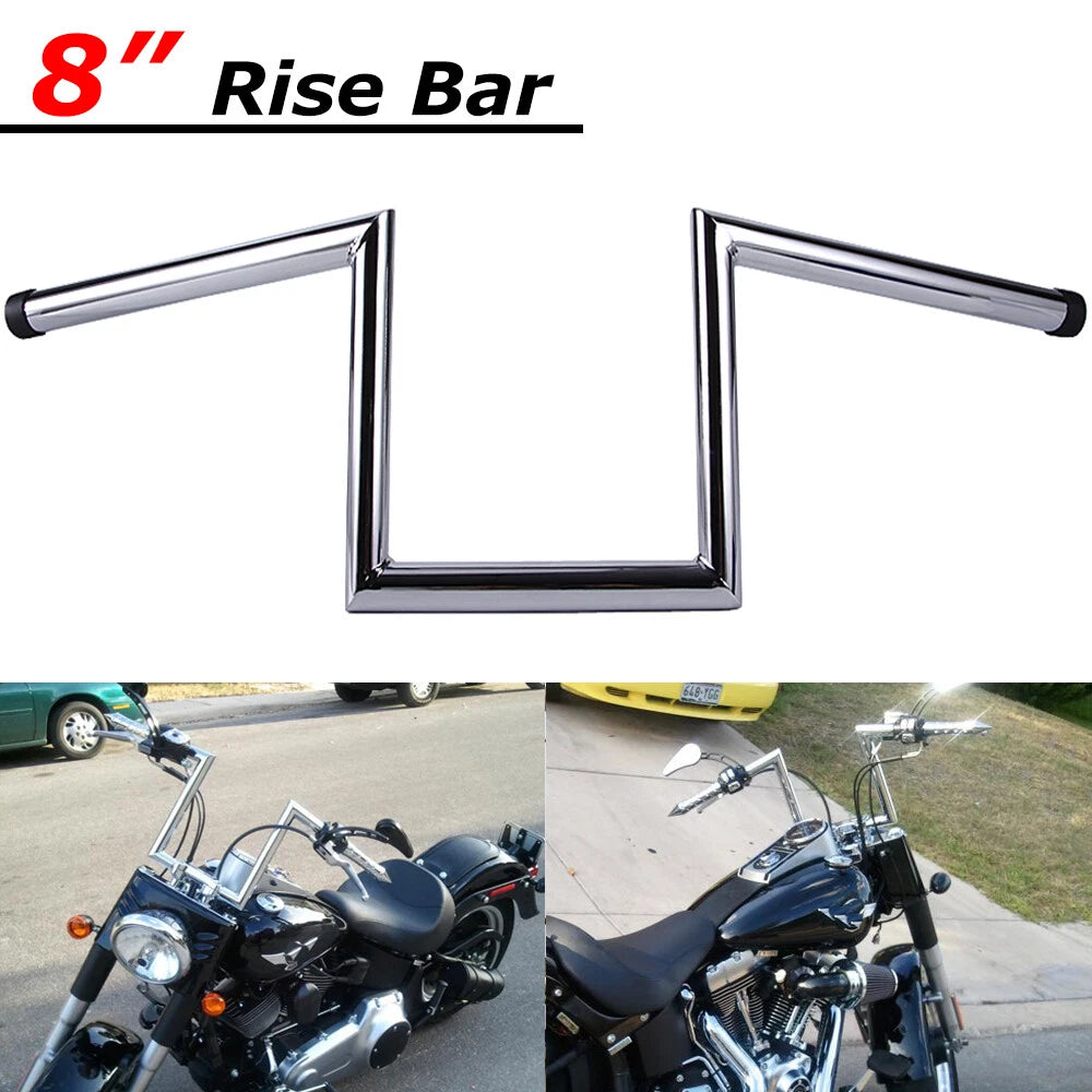 8" Rise 1" Ape Hanger Handlebars Drag Z-Bar Universal For Harley Honda Kawasaki