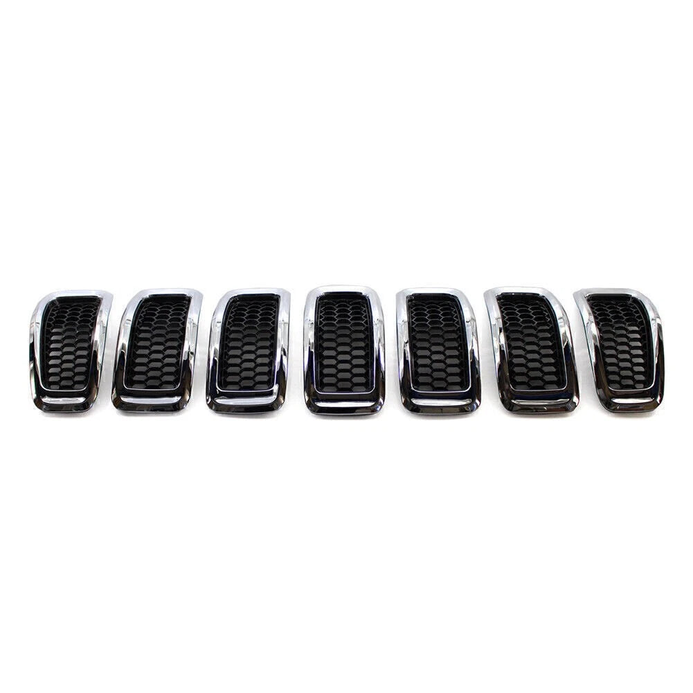 Honeycomb Front Grille Inserts Grill Cover Trim Chrome Fit Jeep Cherokee 2014-18