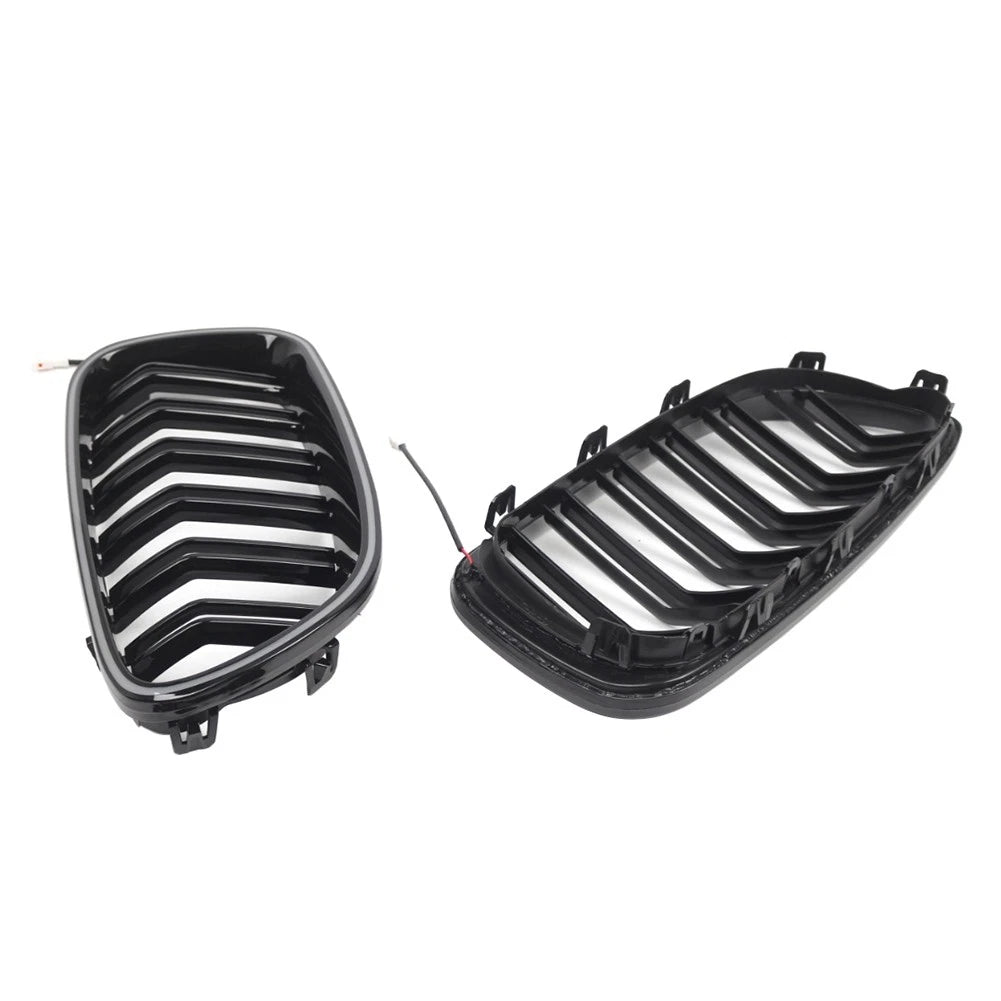 Glossy Black Front Kidney Grille W/ Light Strip For BMW 5 Series F10 F11 2010-16