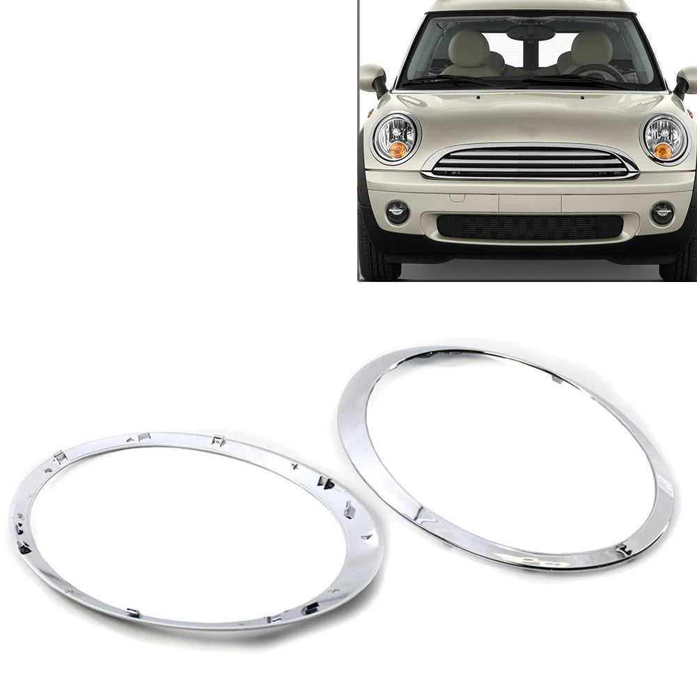 Pair Headlamp Headlight Trim Ring Fit For BMW MINI R55 R56 R57 R58 R59 Chrome