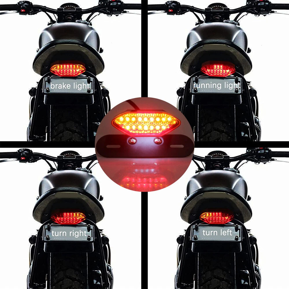 Universal Motorcycle LED Turn Signals Brake License Plate Integrated Tail Lights