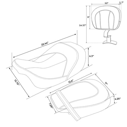 Driver & Passenger Seats Rider Backrest Fit For Harley Street Road Glide 2009-23