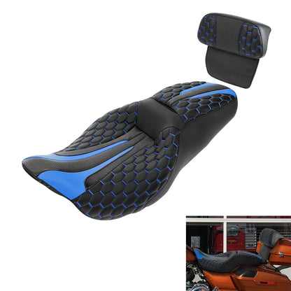 Black Blue Driver Passenger Seat Backrest Pad Fit For Harley Touring 14-23 15 16