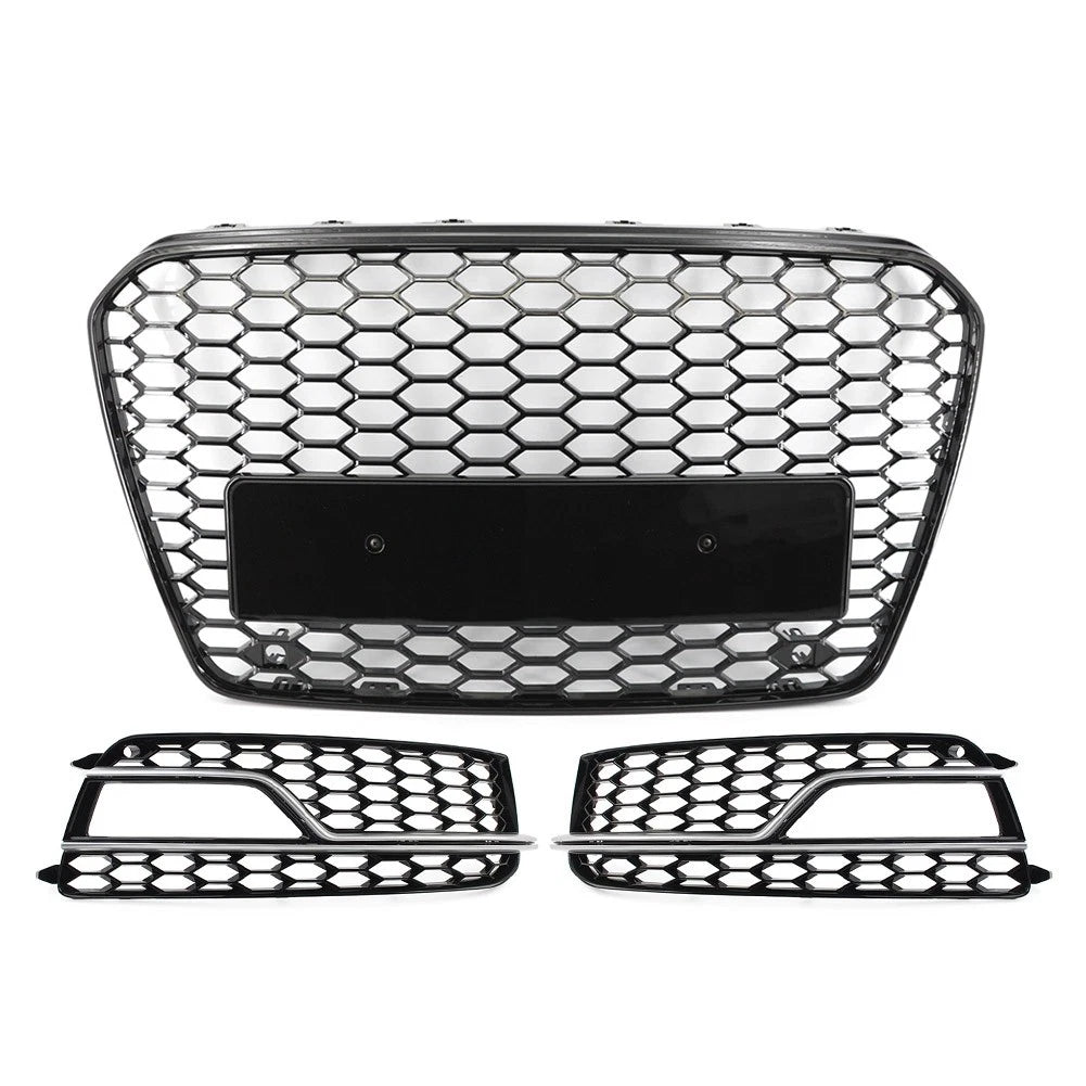 Front Bumper Honeycomb Grille Fog Light Grill Set For Audi A5 S5 2013-2017