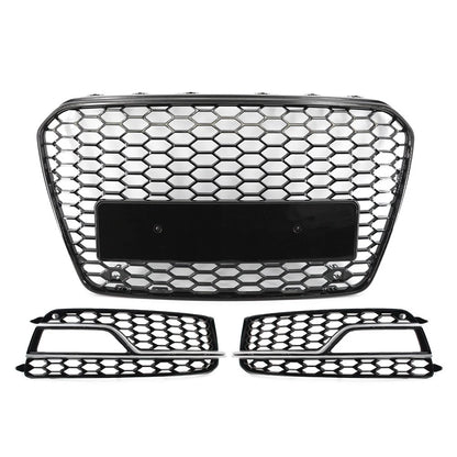 Front Bumper Honeycomb Grille Fog Light Grill Set For Audi A5 S5 2013-2017