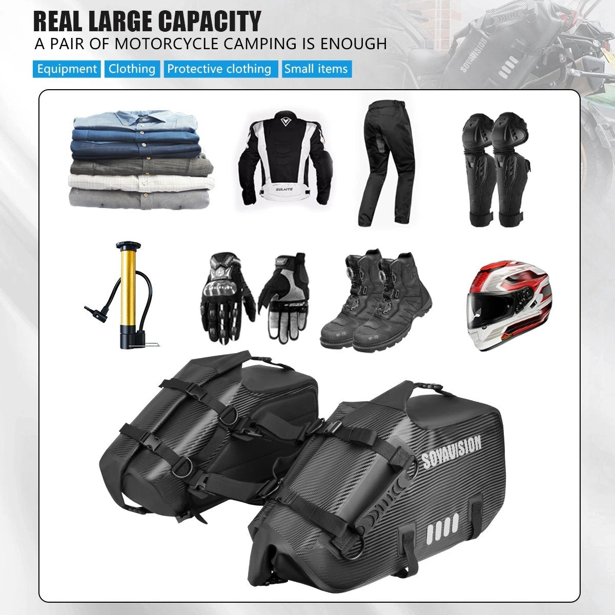 Universal Rear Motorcycle Saddlebags Saddle Storage Side Bags 28L For BMW Honda
