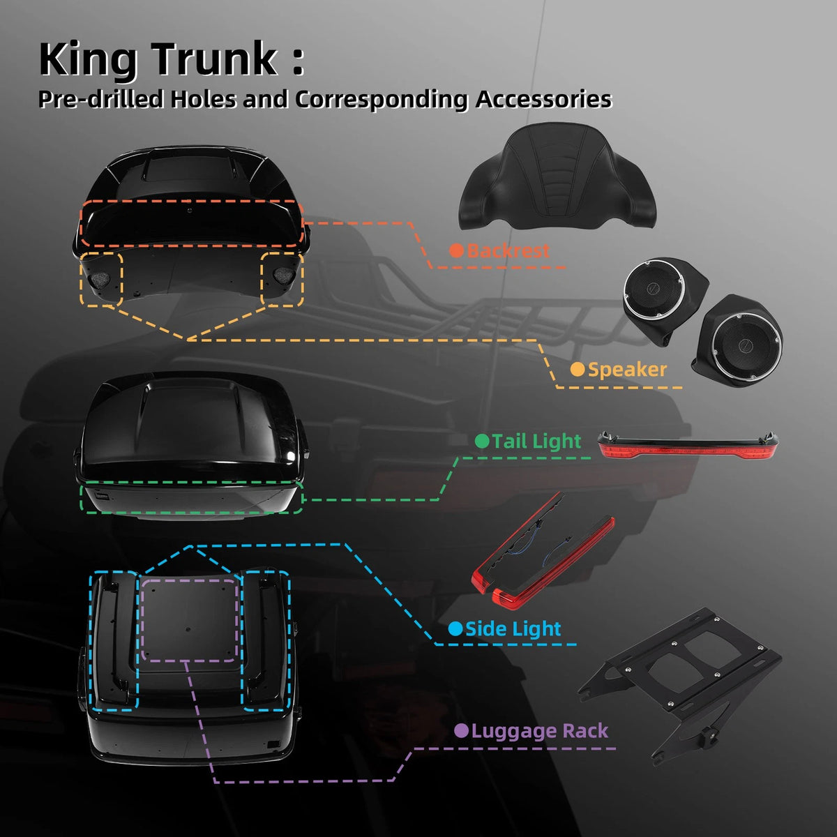 Matt Black King Trunk Fit For Harley Touring Electra Road Glide King 2014-25 23