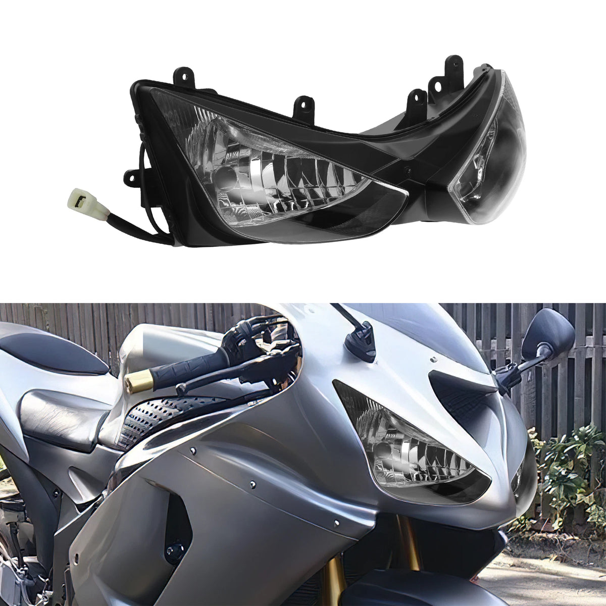 Front Headlight Headlamp Assembly For Kawasaki NinjaZX6R ZX636 ZX6RR ZX600 05-06