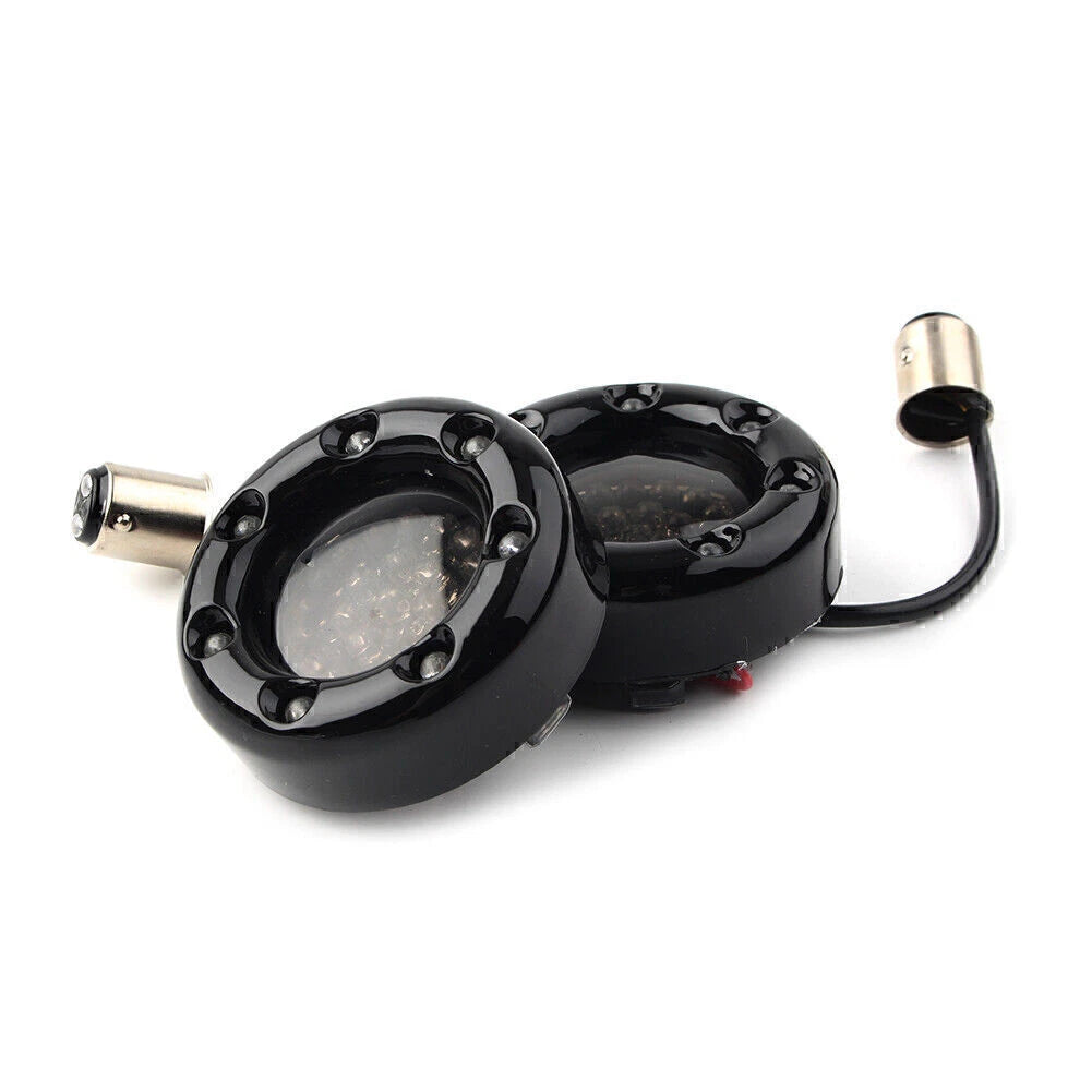 Fit Harley Softail Dyna LED Black Fire Ring Turn Signals Lights Bulbs Lamps