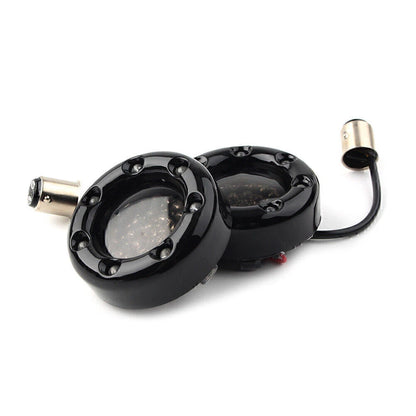 Fit Harley Softail Dyna LED Black Fire Ring Turn Signals Lights Bulbs Lamps