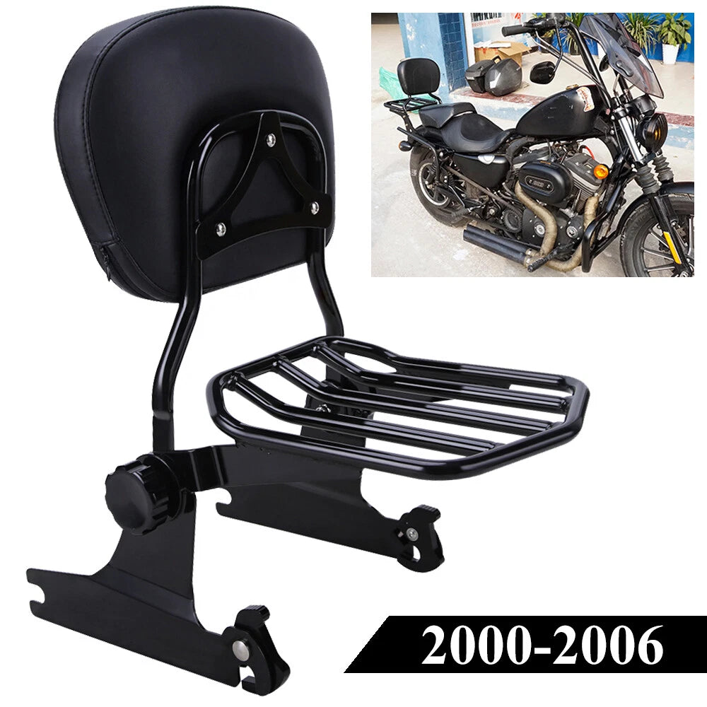 Adjustable Sissy Bar Backrest & Luggage Rack For Harley Softail FatBoy 2000-2006