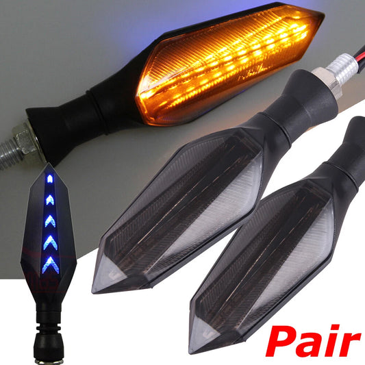 2PCS Universal Motorcycle LED Turn Signal Light Running Lamps Amber+Blue Lights