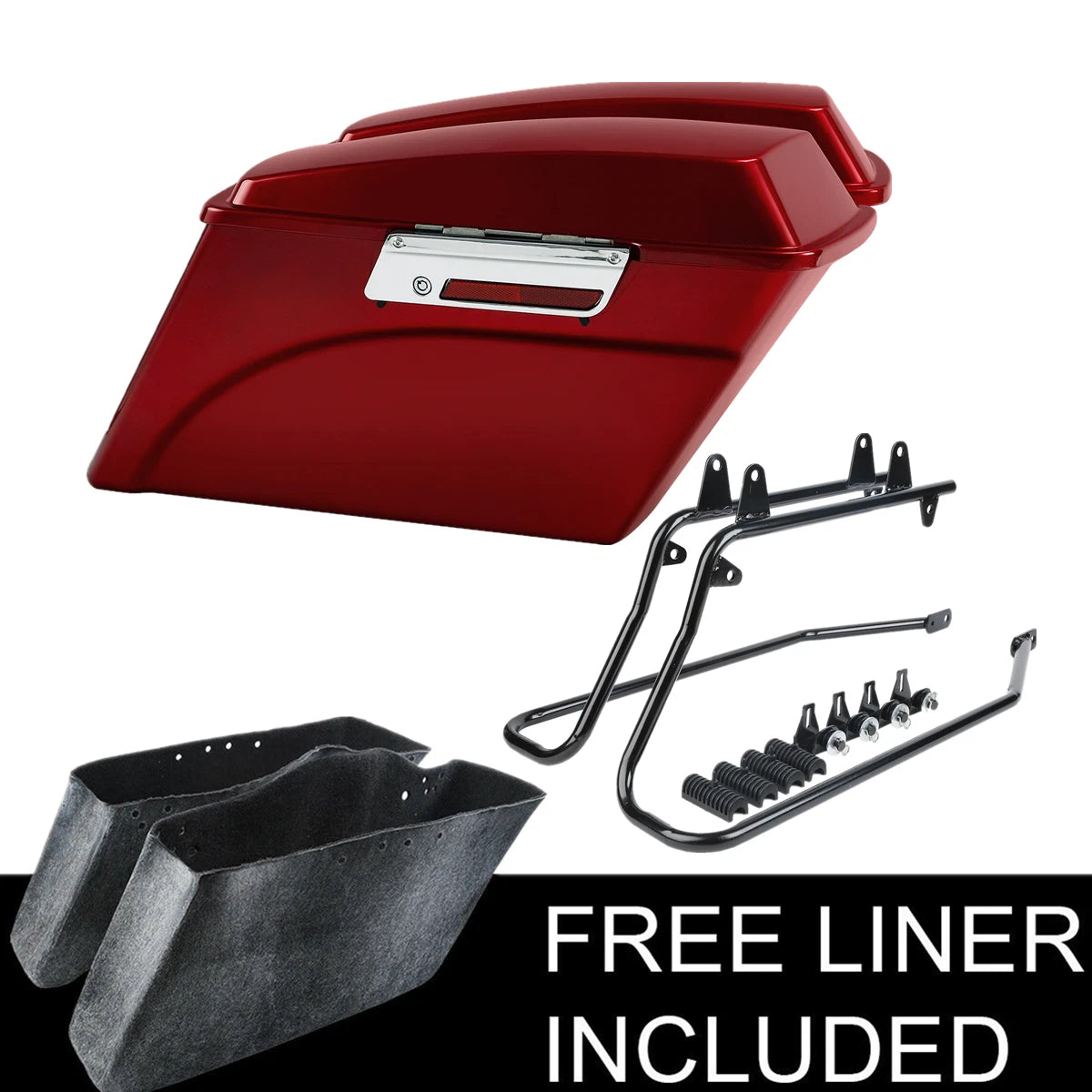 Red Hard Saddlebags & Conversion Bracket For Harley Davidson Softail FLST 84-17