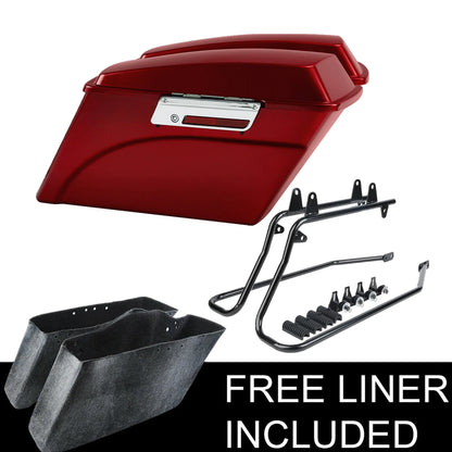 Red Hard Saddlebags & Conversion Bracket For Harley Davidson Softail FLST 84-17