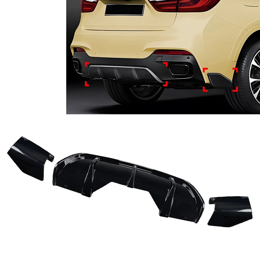 Rear Bumper Diffuser Lip Spoiler For BMW X6 F16 M Sport 2014-2019 Black