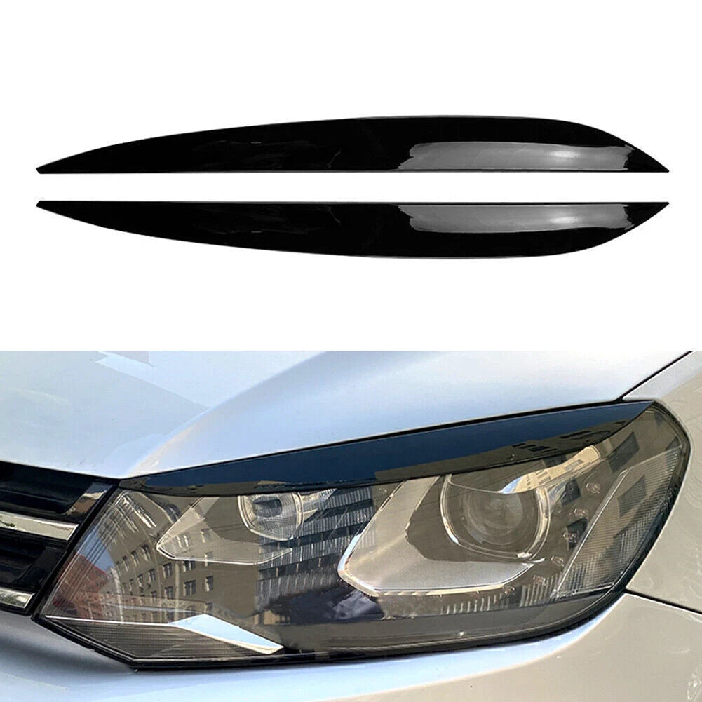 2 Pcs Front Headlight Eyelid Trim Cover For VW Touareg 2010-2018 Gloss Black