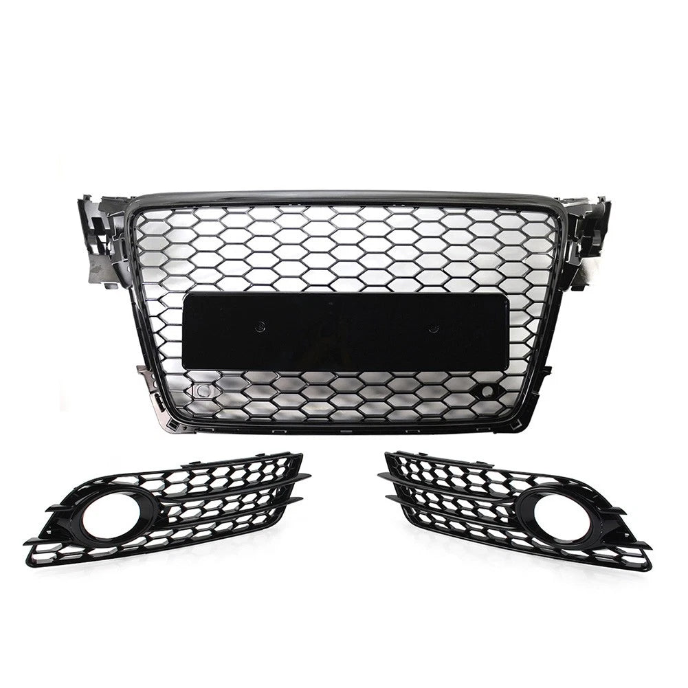 Honeycomb Front Bumper Grille Fog Light Grilles Set For Audi A4 2009-2012 Black
