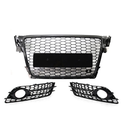 Honeycomb Front Bumper Grille Fog Light Grilles Set For Audi A4 2009-2012 Black