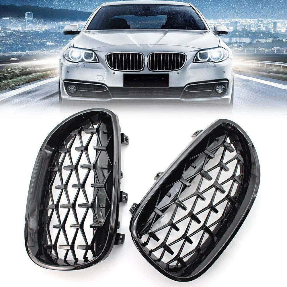 Front Kidney Grill Diamond Meteor Black For BMW E60 03-09 5 Series Gloss Car US