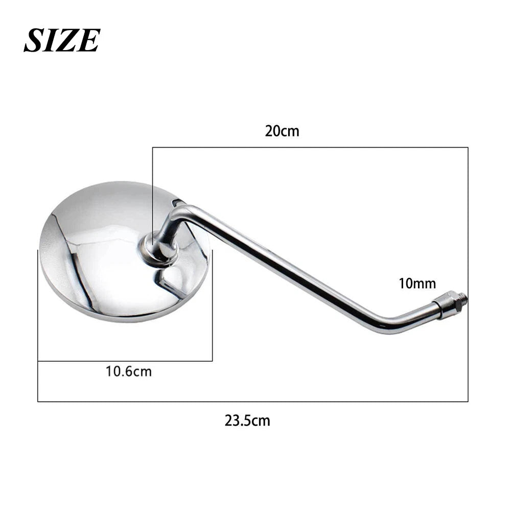 Metal 10mm Chrome Long Stem Motorcycle Mirrors Round For Harley Honda Scooter US