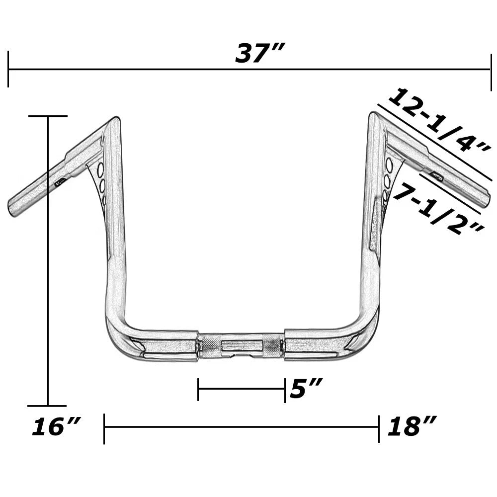16" Rise 1-1/4" Ape Hanger HandleBar Fit For Harley Dressers Baggers Touring US