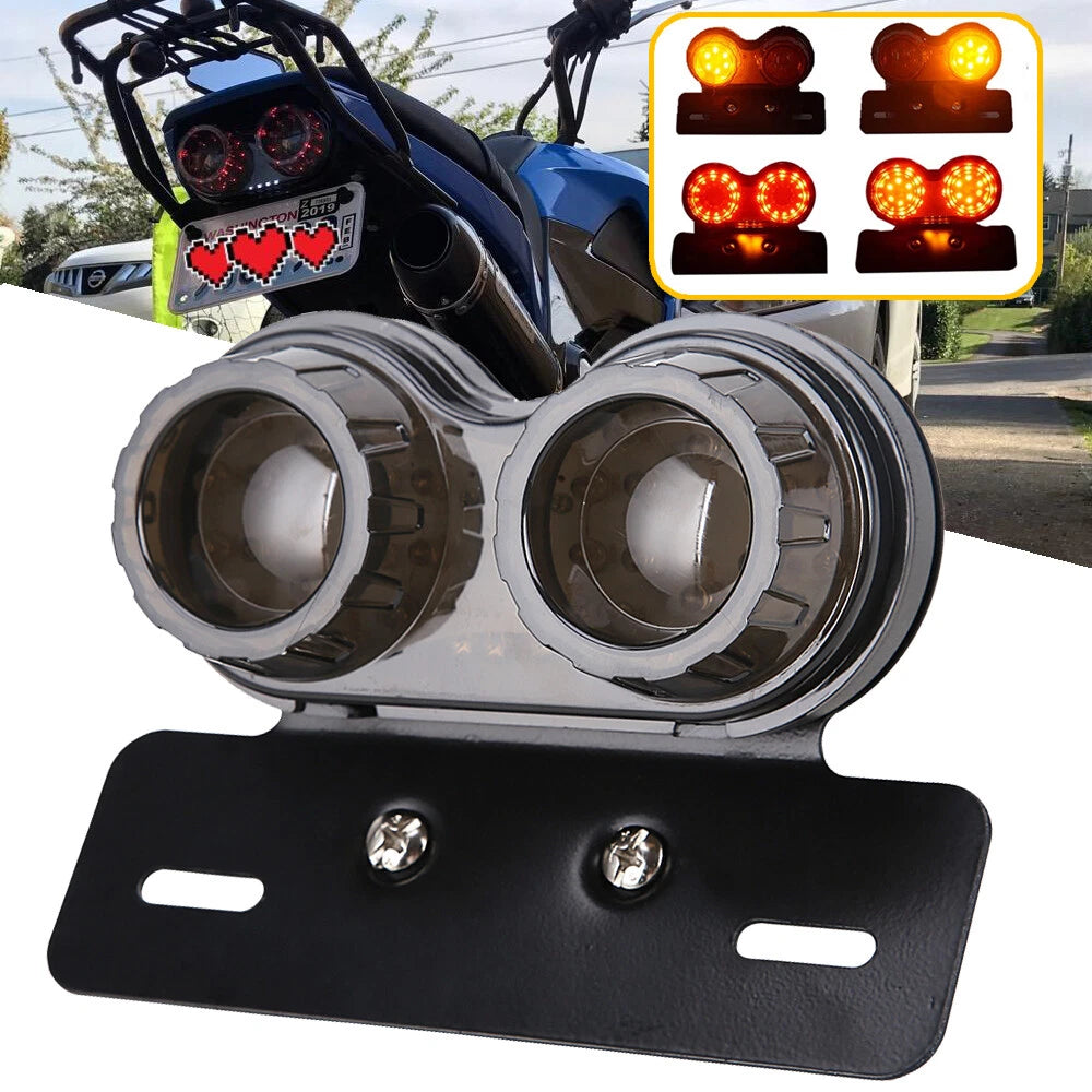 Motorcycle LED Brake Tail Light Turn Signal License Plate Black For Cafe Racer