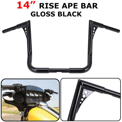 1-1/4" 14" Rise Ape Hanger Handlebar For Harley Touring Electra Glide FLHT 82-UP