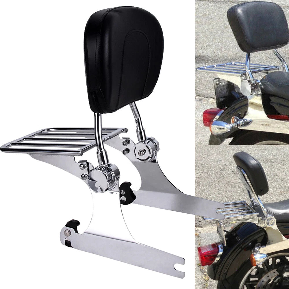 Chrome Backrest Sissy Bar Luggage Rack For Harley Dyna FXD FXDC FXDL FXDX 02-05