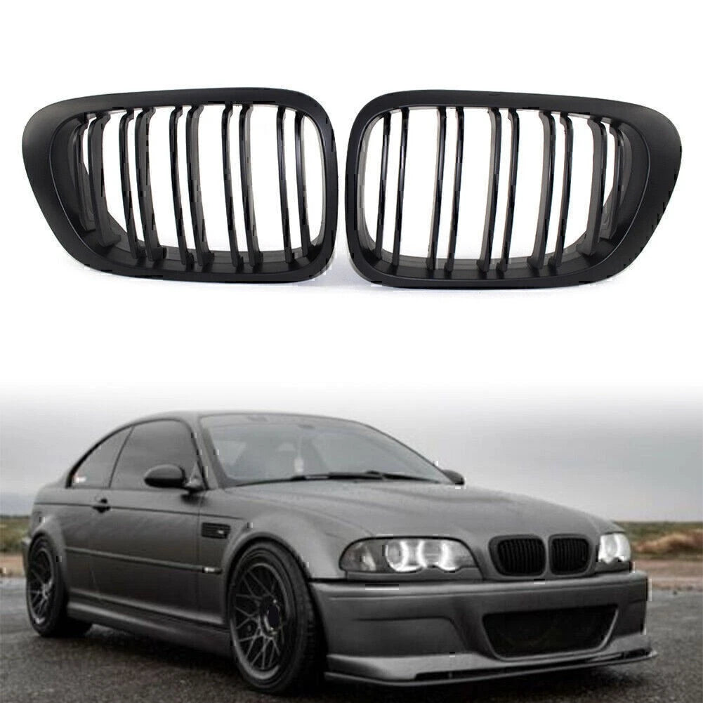 US Double Slat Front Kidney Bumper Grille For BMW 3 Series E46 M3 Cabrio