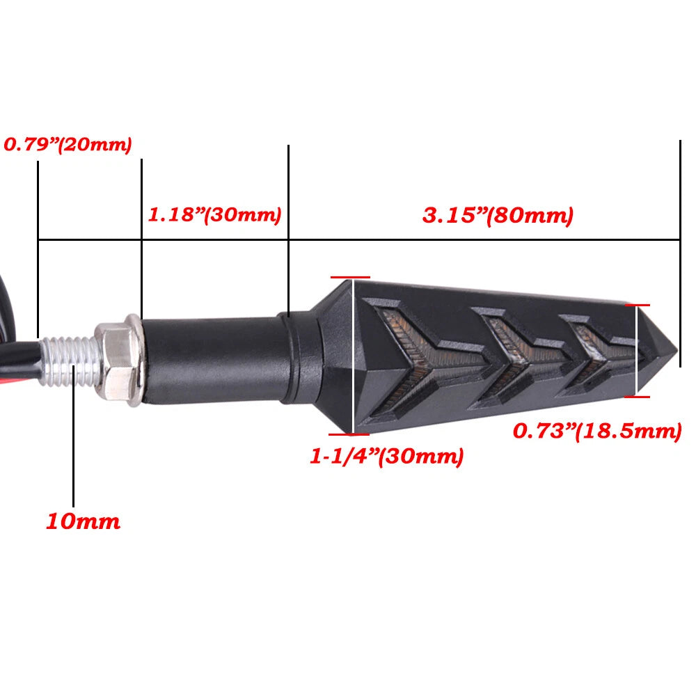 Motorcycle LED Turn Signal Indicator Light Universal Arrow Amber Sequential Flow