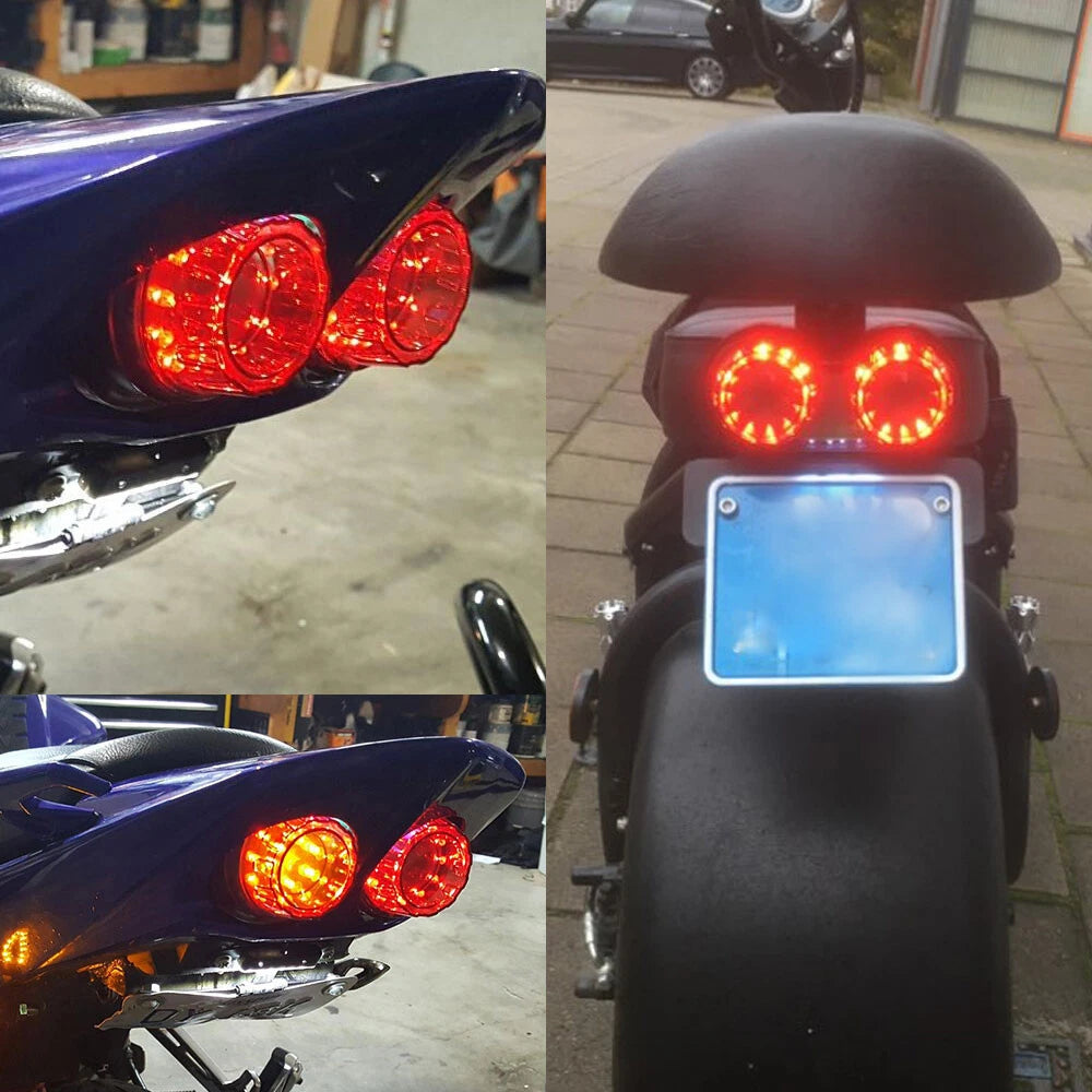Motorcycle LED Brake Tail Light Turn Signal License Plate Black For Cafe Racer