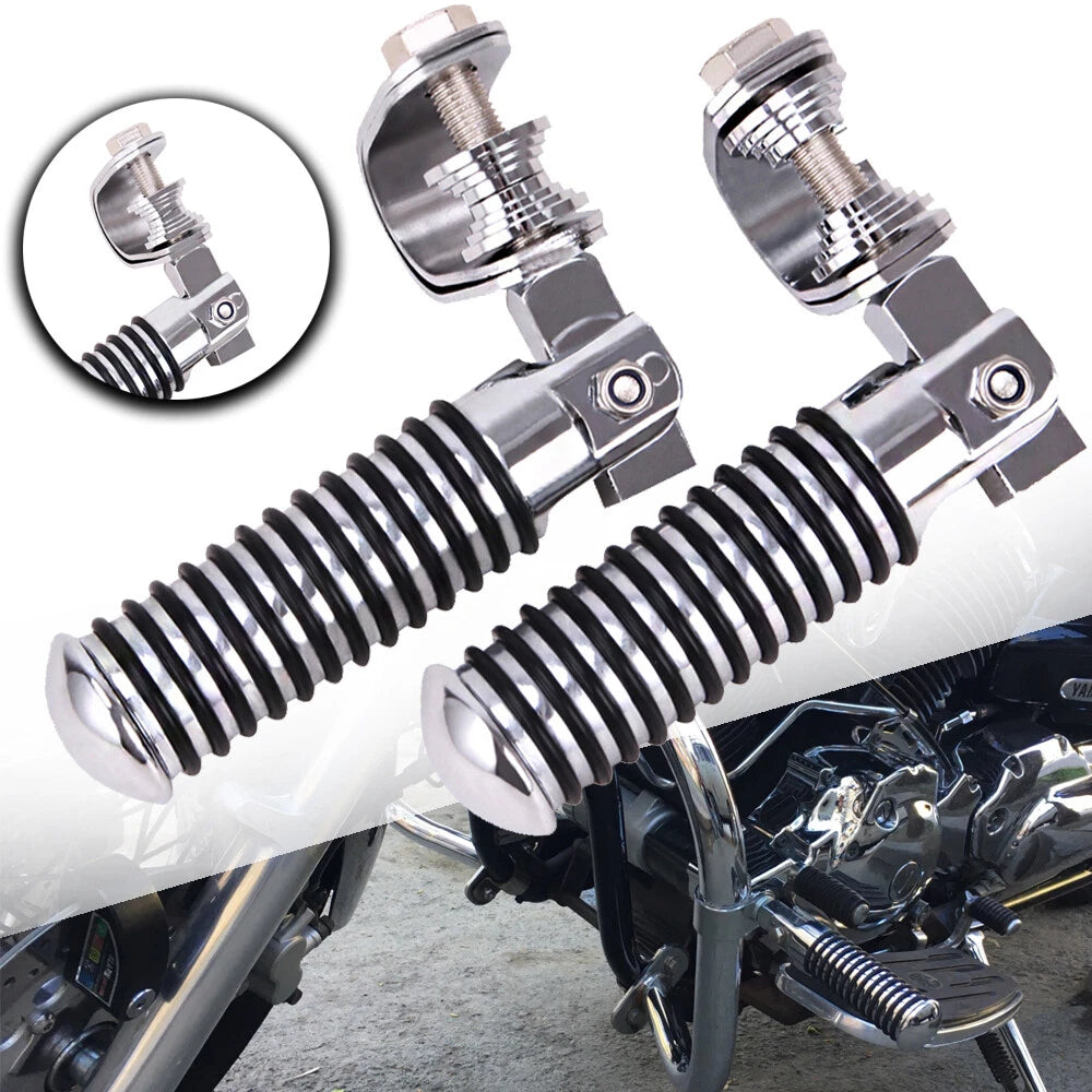 Motorcycle U-clamp Foot Pegs Pedals & 1"~1-1/4" Highway Engine Crash Bar Chrome