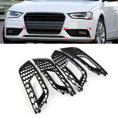 Front Fog Light Honeycomb Hex Mesh Grill Cover For Audi A4 B8.5 2013-2016 Black