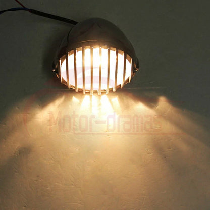 Chrome Headlight Finned Grill For Harley Motorcycle Bobber Cafe Racer Cruiser US