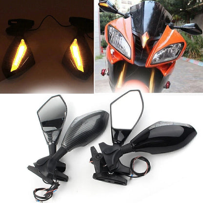 Rearview Mirrors W/ LED Turn Signal Indicator For Ducati Honda Kawasaki Yamaha