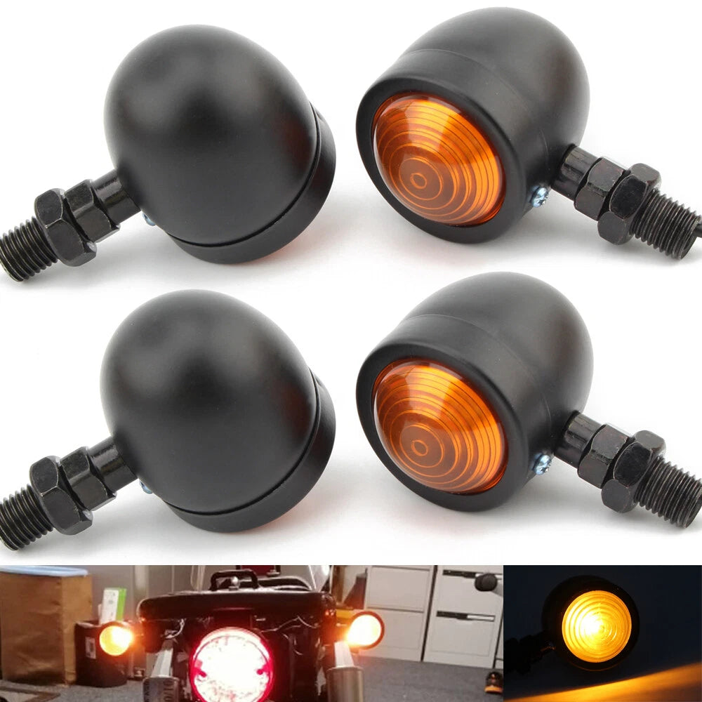 4x Vintage Motorcycle Bullet Brake Blinker Turn Signals Lights Amber For Harley
