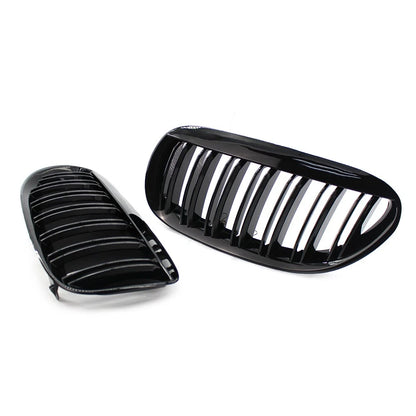 2PCS Front Kidney Bumper Grille For BMW E63 E64 650i M6 2004-2010 Gloss Black US