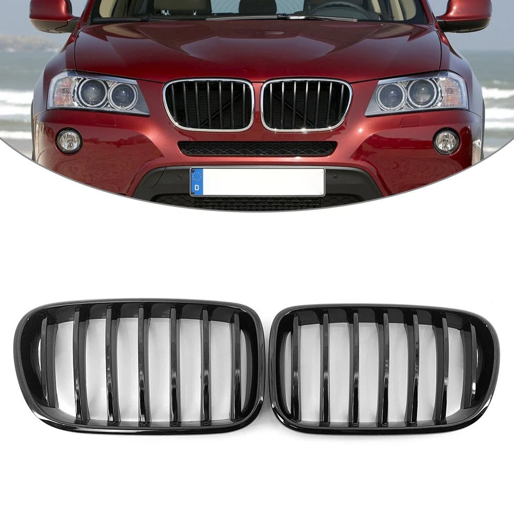 2x Front Radiator Kidney Grille For BMW X3 F25 2009-2017 51117237422 Gloss Black