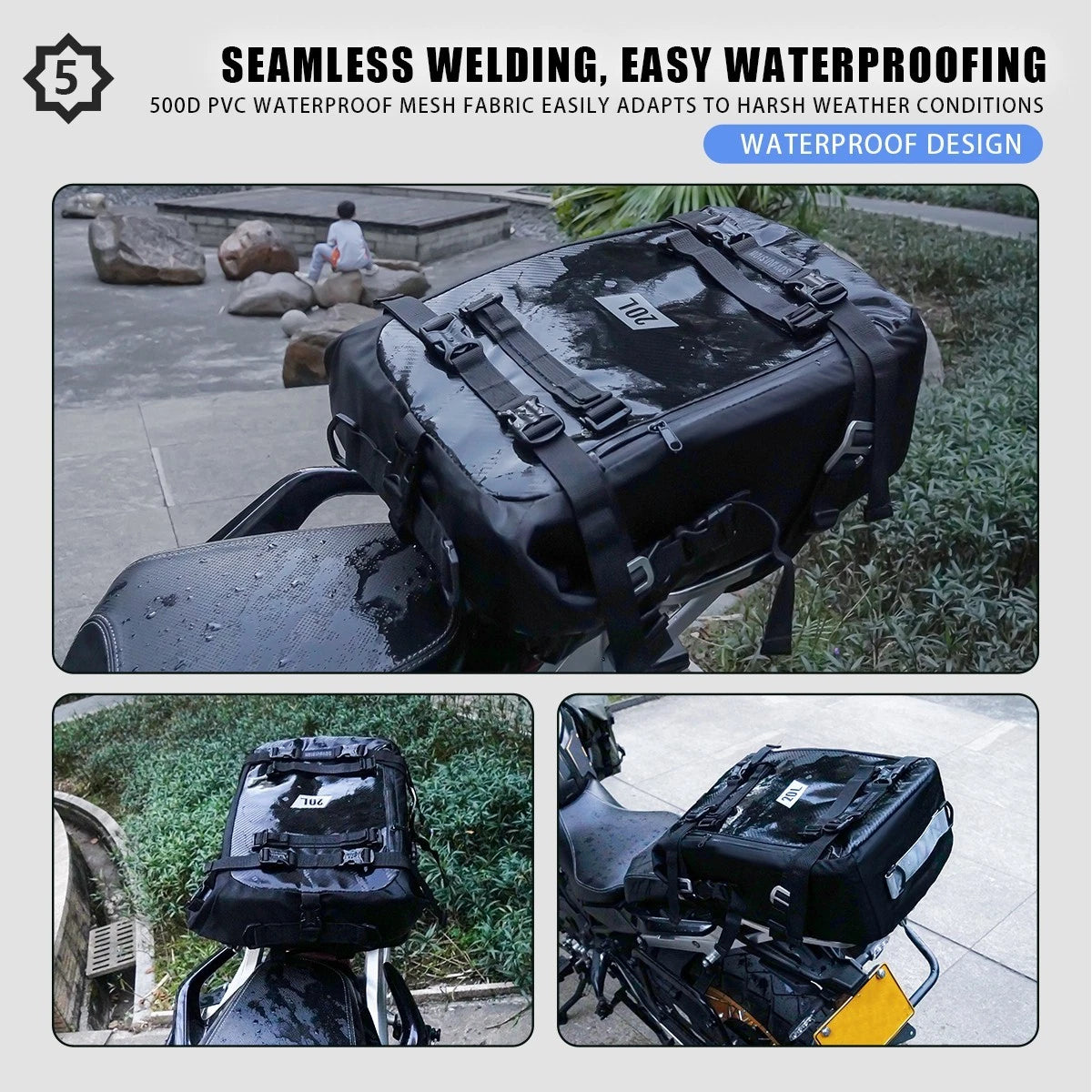 20L Tail Bag Motorcycle Storage Backpack Black Multi-functional Rear Seat Bag