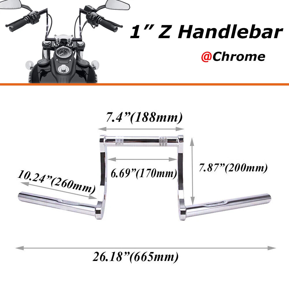 1" 25mm Motorcycle Drag Z-Bar Pullback Handlebar For Suzuki Honda CG Chopper US