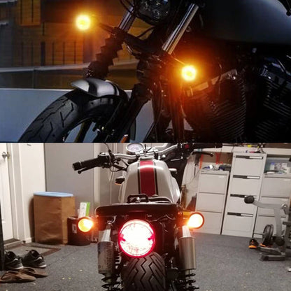 4PCS Vintage Motorcycle Tail Turn Signals Lights Amber Chrome Bullet For Harley