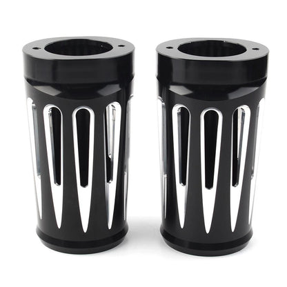 1 Pair Black Fork Boot Slider Cover Cow Bell For Harley Touring FL 1986-2013